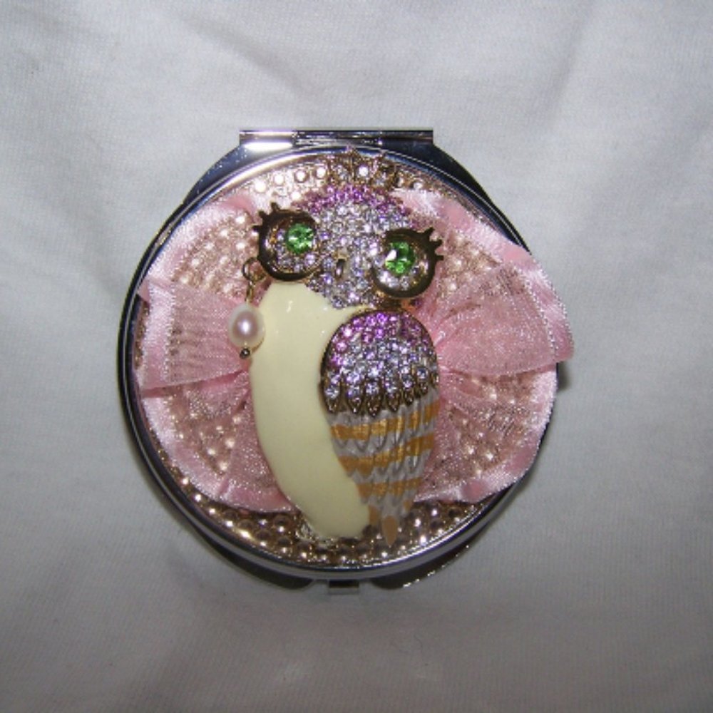 Owl and Bow Compact Mirror Purse Accessory